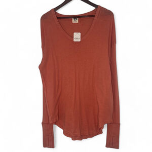 Free People Colby Women's Pullover Long Sleeve Top, L, Savanna Red color NWT